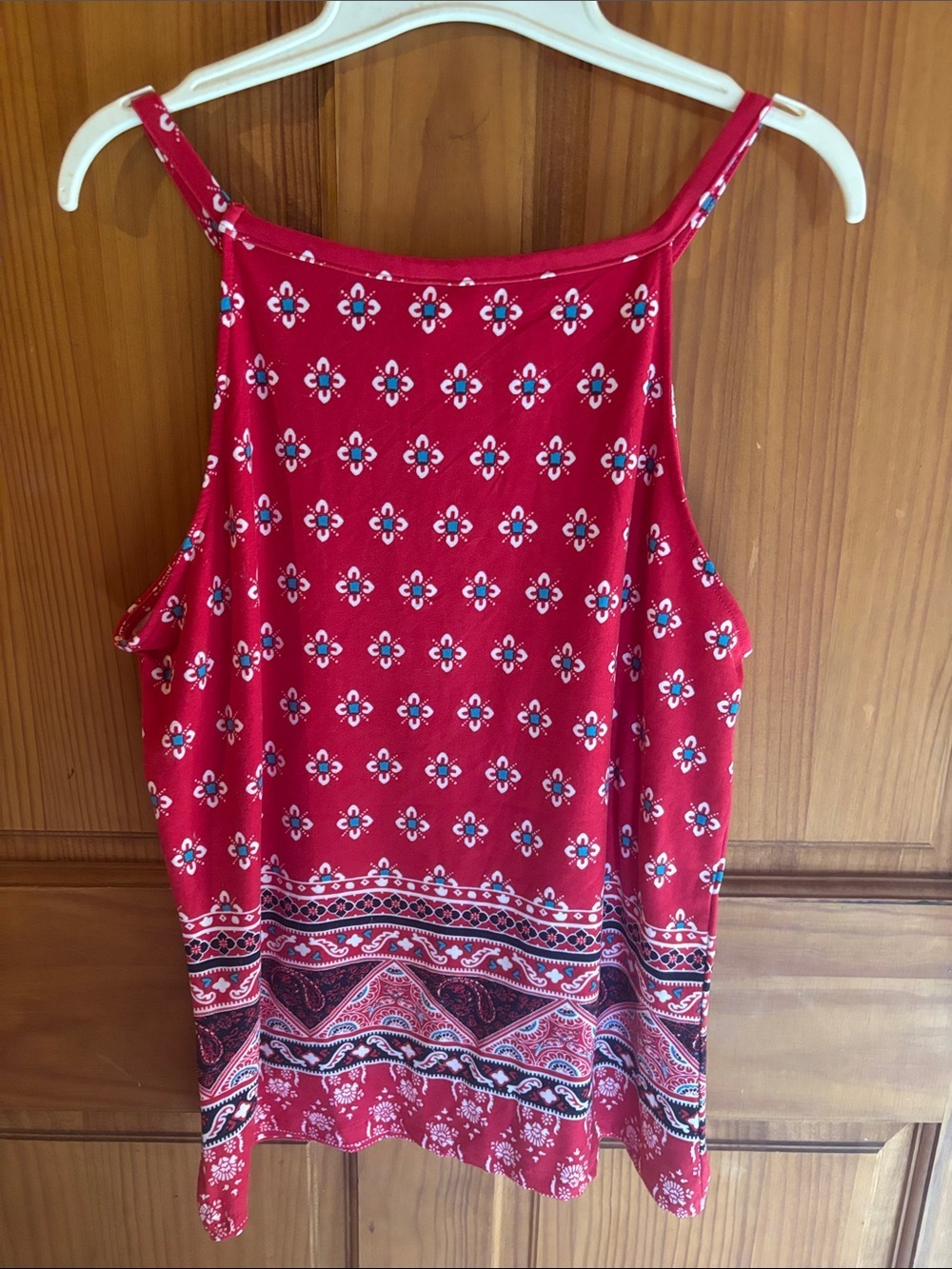 No Boundaries Red Printed Tank with Bandana-Inspired Hem